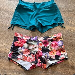 Teal Mika and Floral Onzie Drawstring Women’s Active hot yoga shorts